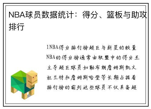 NBA球员数据统计：得分、篮板与助攻排行